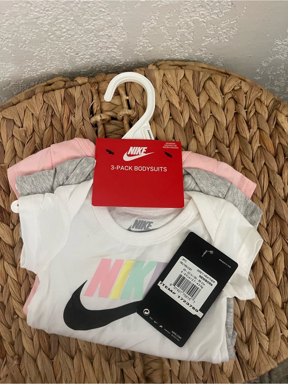 Nike Kids 3-Pack Bodysuits in White, Pink, Gray - Picture 3 of 3